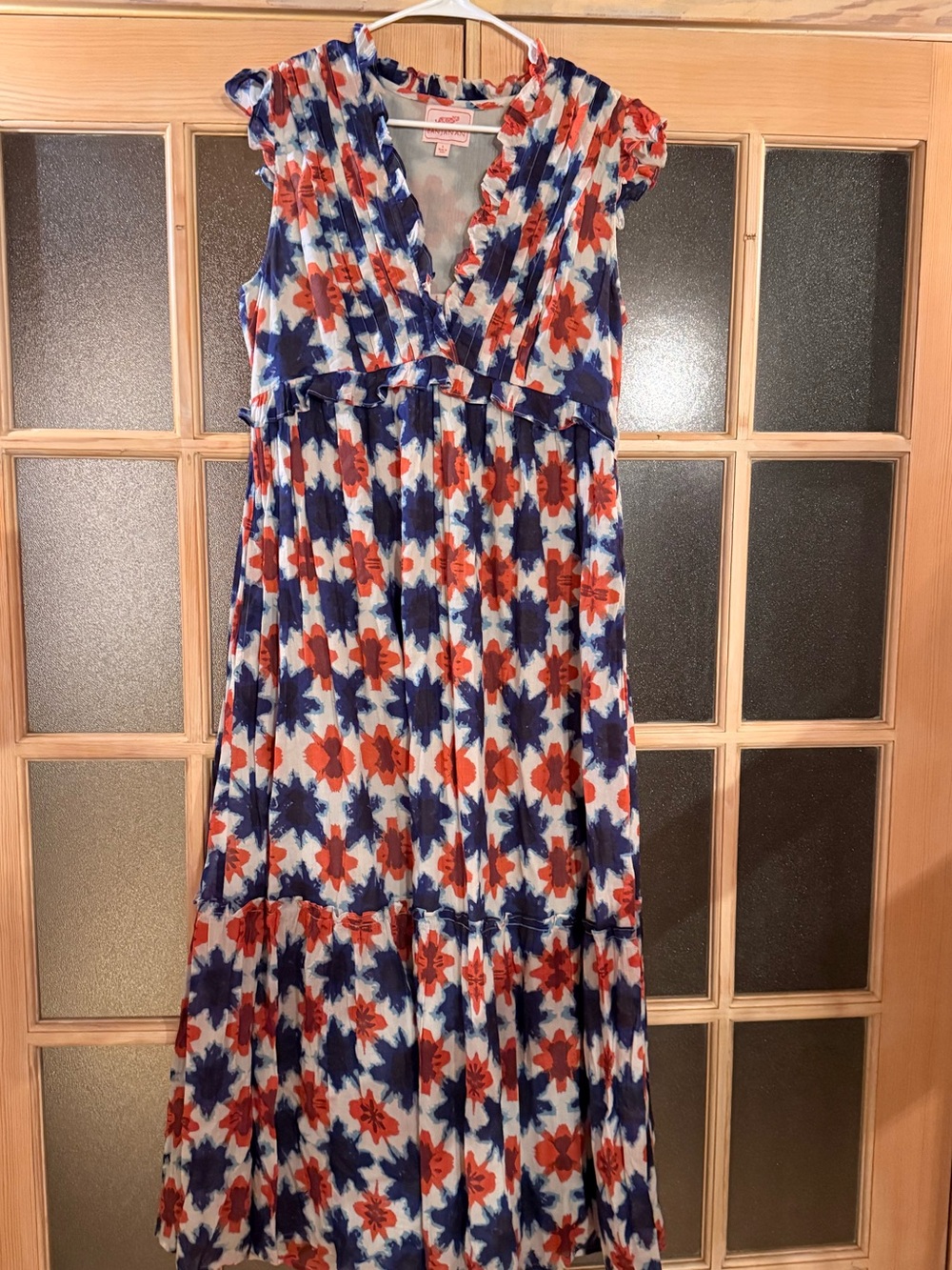 Banjanan White Maxi Dress with Navy & Red Floral Print